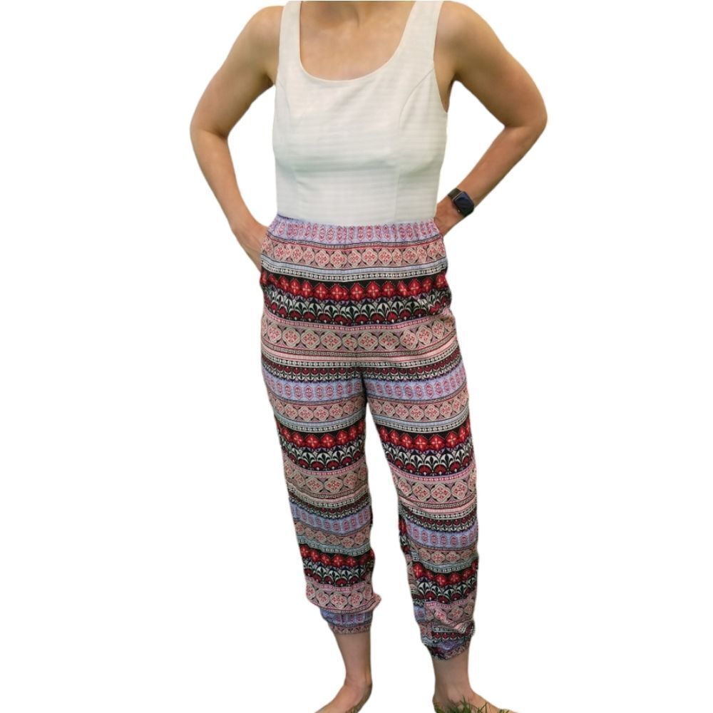 Stoosh Jumpsuit Sleeveless Solid White Top Multicolored Printed Bottom Size Lg - Picture 6 of 6